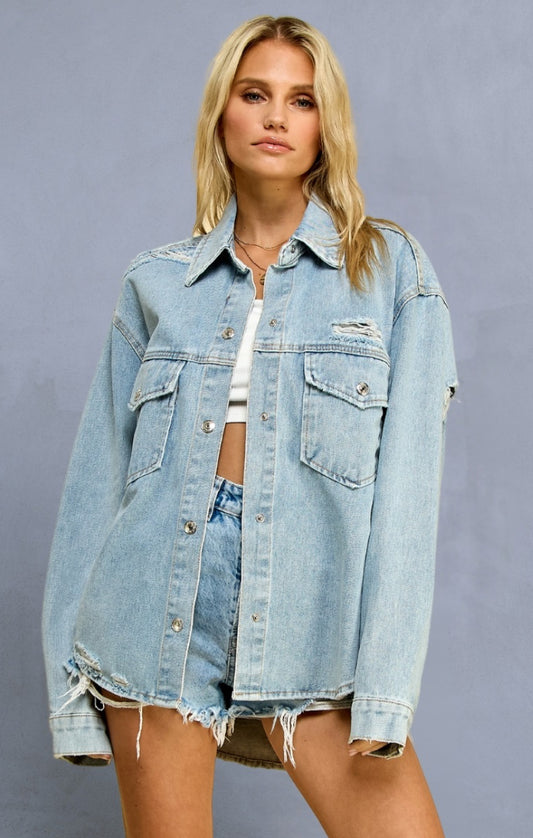 Distressed Washed Denim Jacket