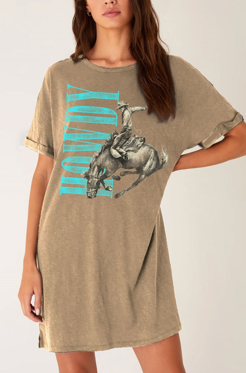 Howdy Rodeo Cowboy Mineral Taupe Graphic Tee