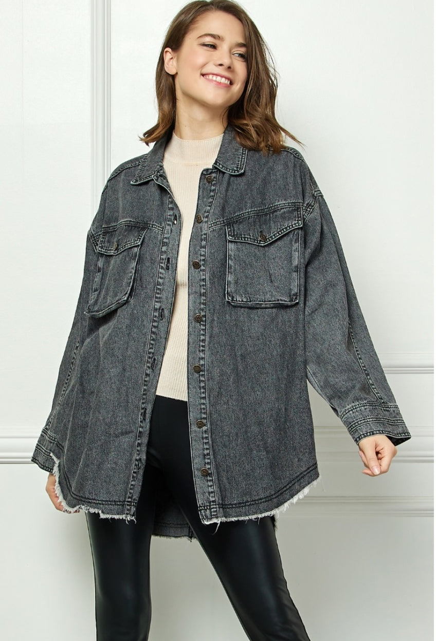 Black Cargo Pocket Wahed Denim Overshirt Jacket