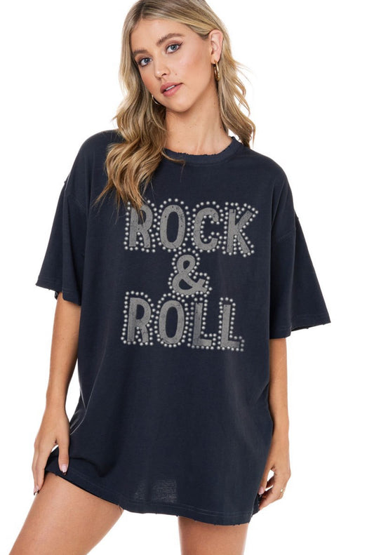 Rock & Roll Stud Graphic Oversized Tee