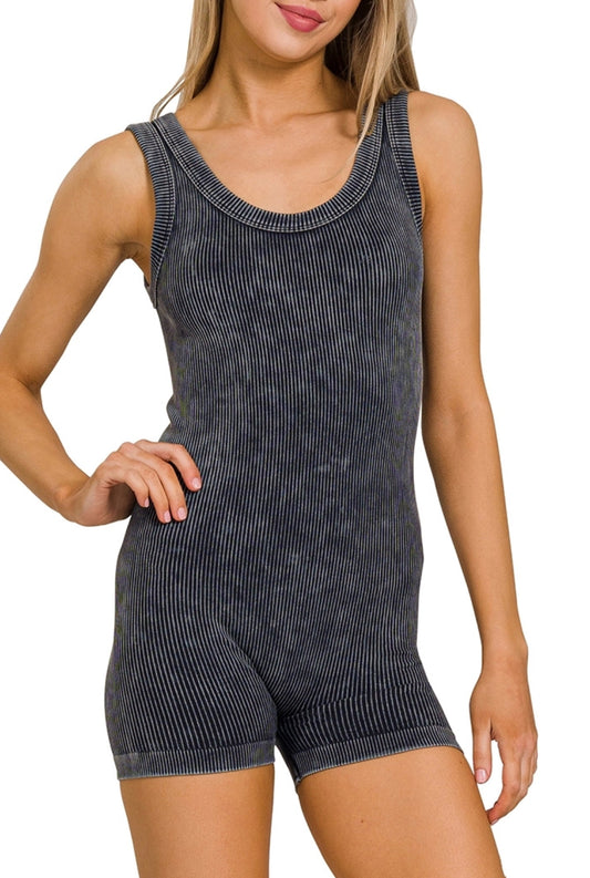 Stone Washed Ribbed Seamless Romper