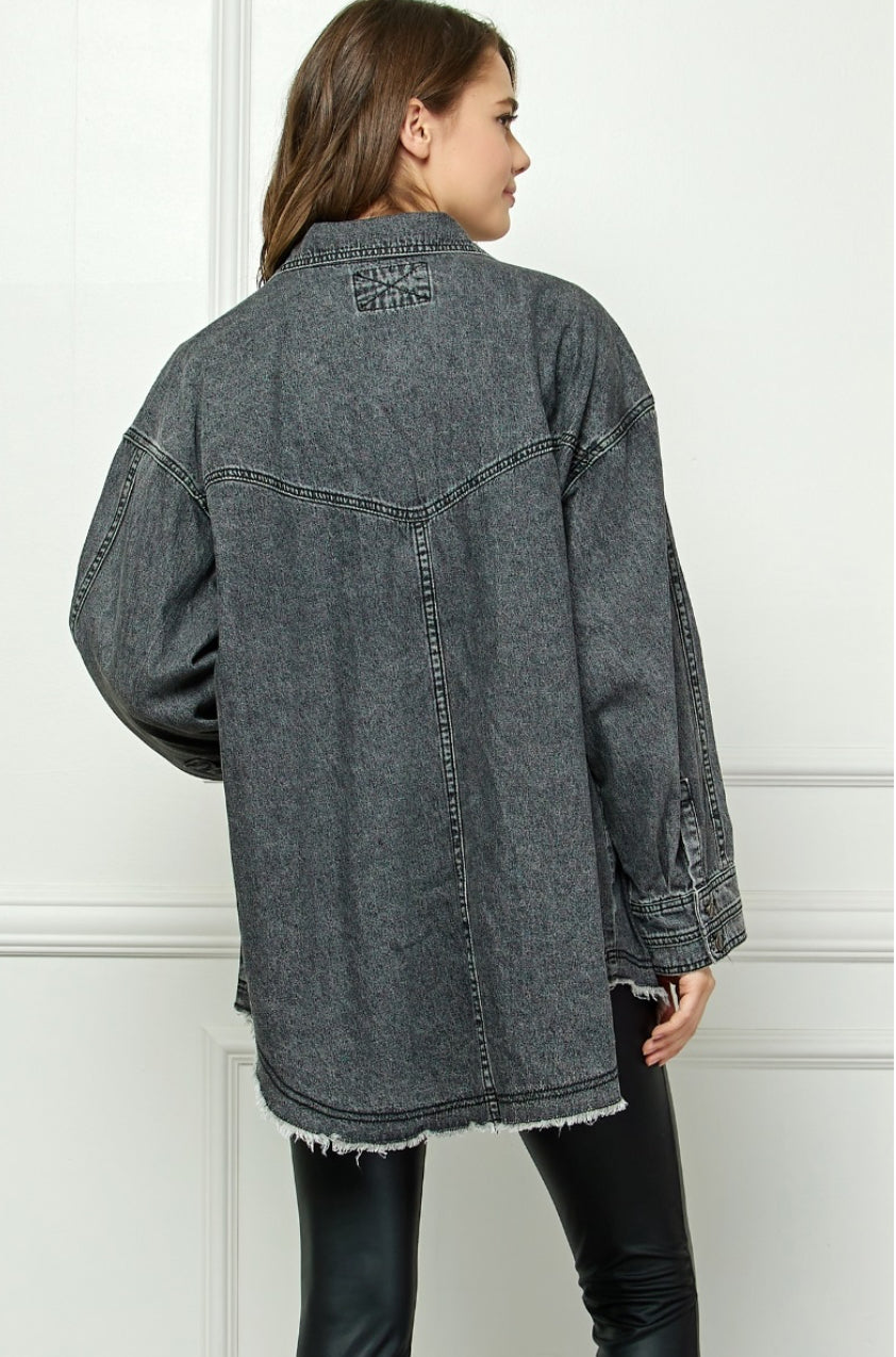 Black Cargo Pocket Wahed Denim Overshirt Jacket