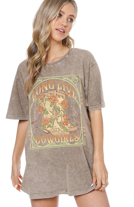 Long Live Cowgirls Boots Graphic Washed Mocha Tee