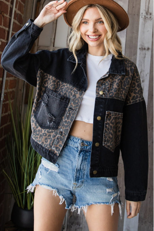 Leopard  Denim Jacket