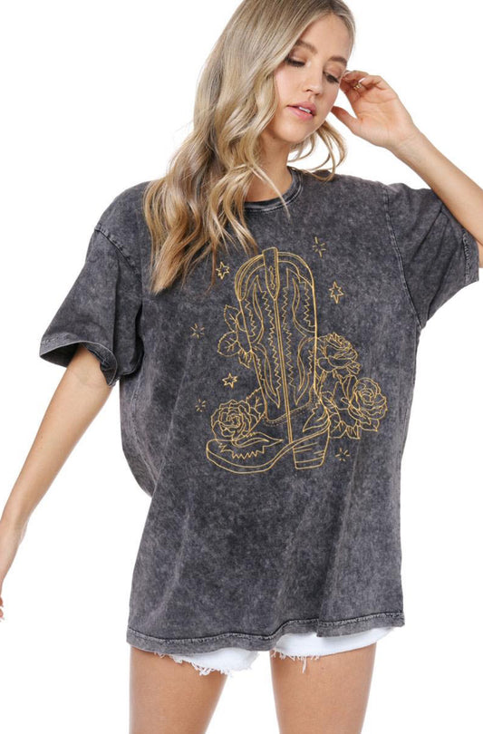Puff' Cowboy Boots & Roses Graphic Tee