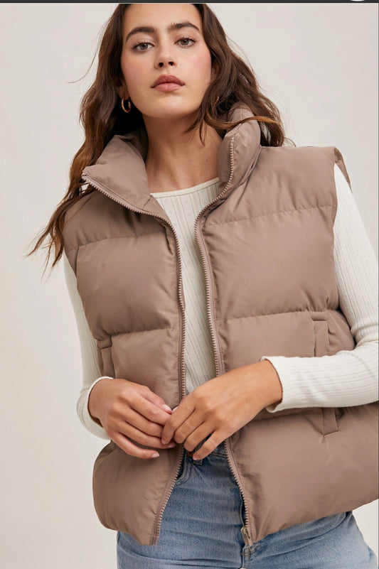 Mushroom Zipper Front Puffer Vest