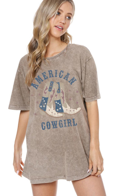 American Cowgirl Vintage Graphic Mocha Washed Graphic Tee